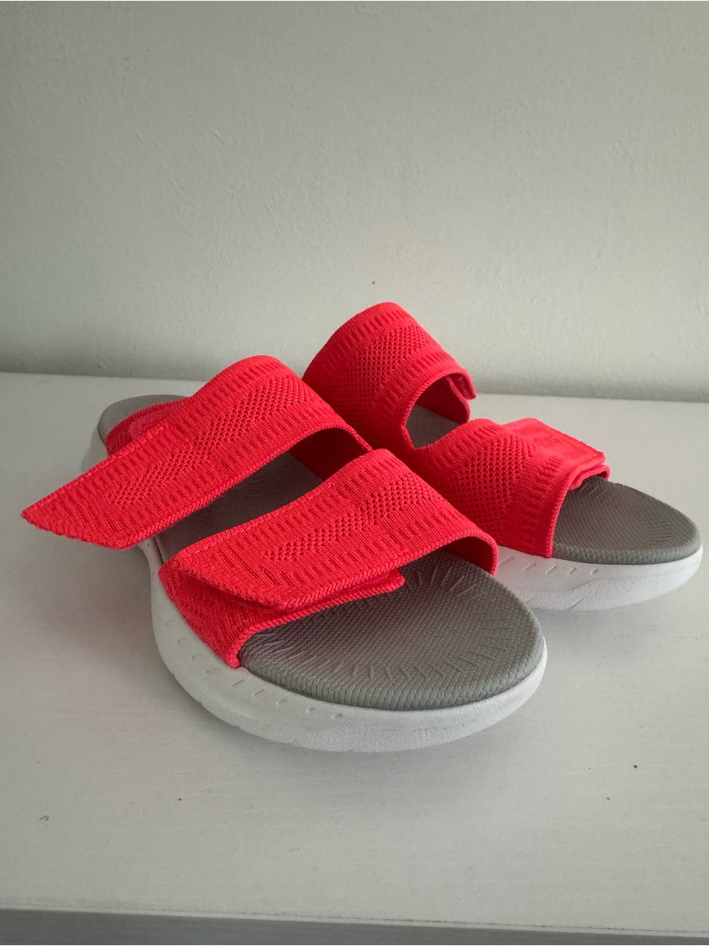Easy Spirit Neon Pink Double-Strap Knit Slide Sandals